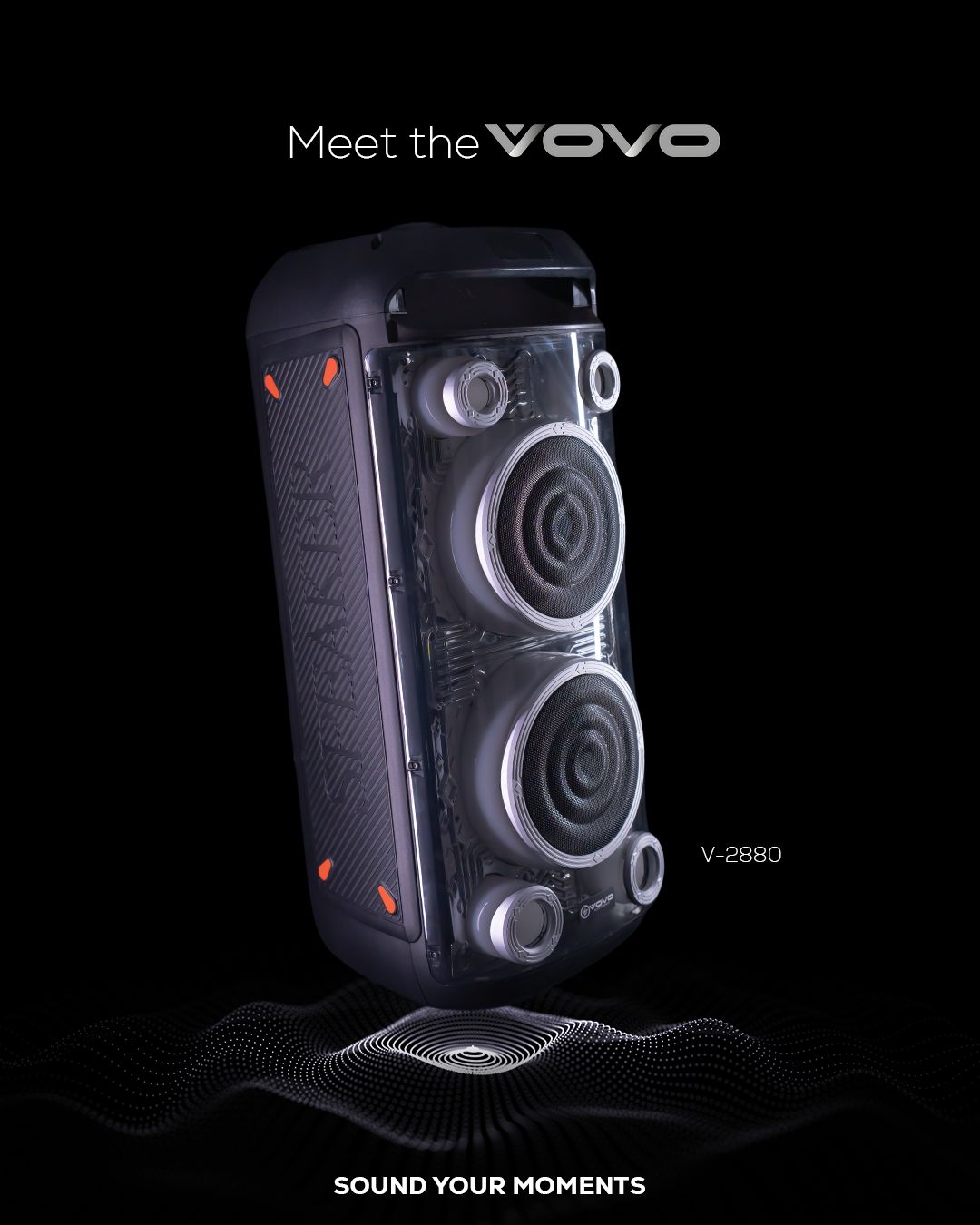 VOVO V-2880 Double 8-inch Party Speaker – 50W, 5400mAh Battery, Bluetooth, Wireless Mic, TWS - Image 4