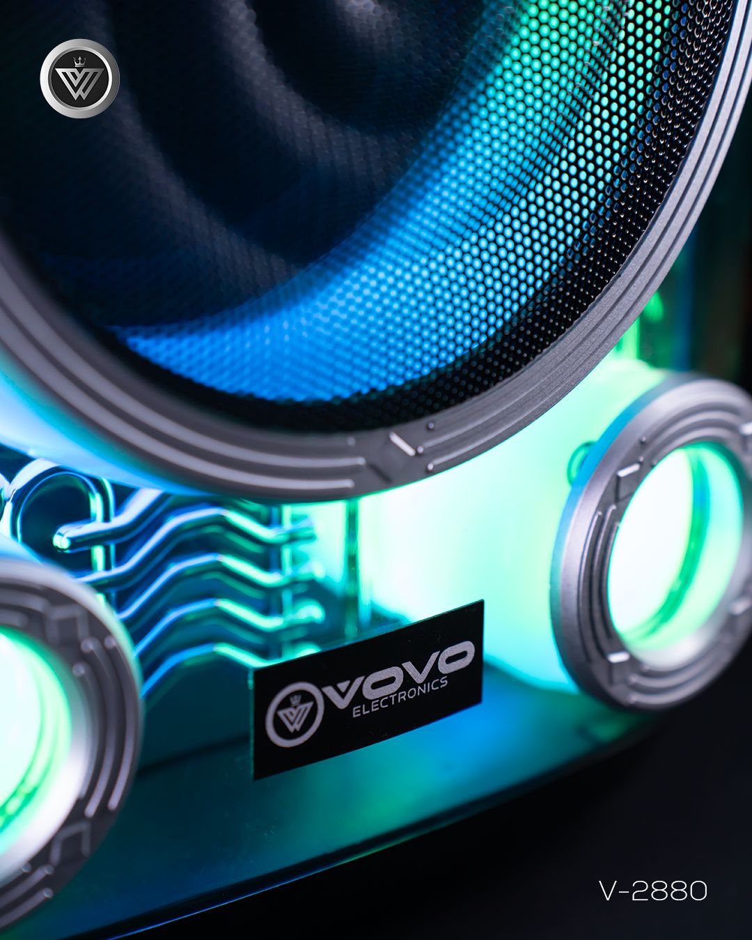 VOVO V-2880 Double 8-inch Party Speaker – 50W, 5400mAh Battery, Bluetooth, Wireless Mic, TWS - Image 5