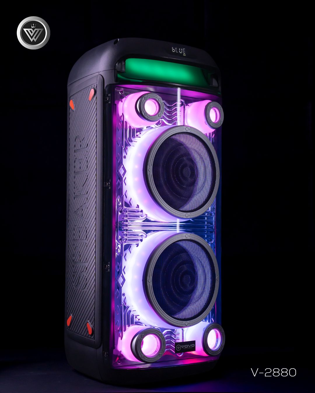 VOVO V-2880 Double 8-inch Party Speaker – 50W, 5400mAh Battery, Bluetooth, Wireless Mic, TWS - Image 6