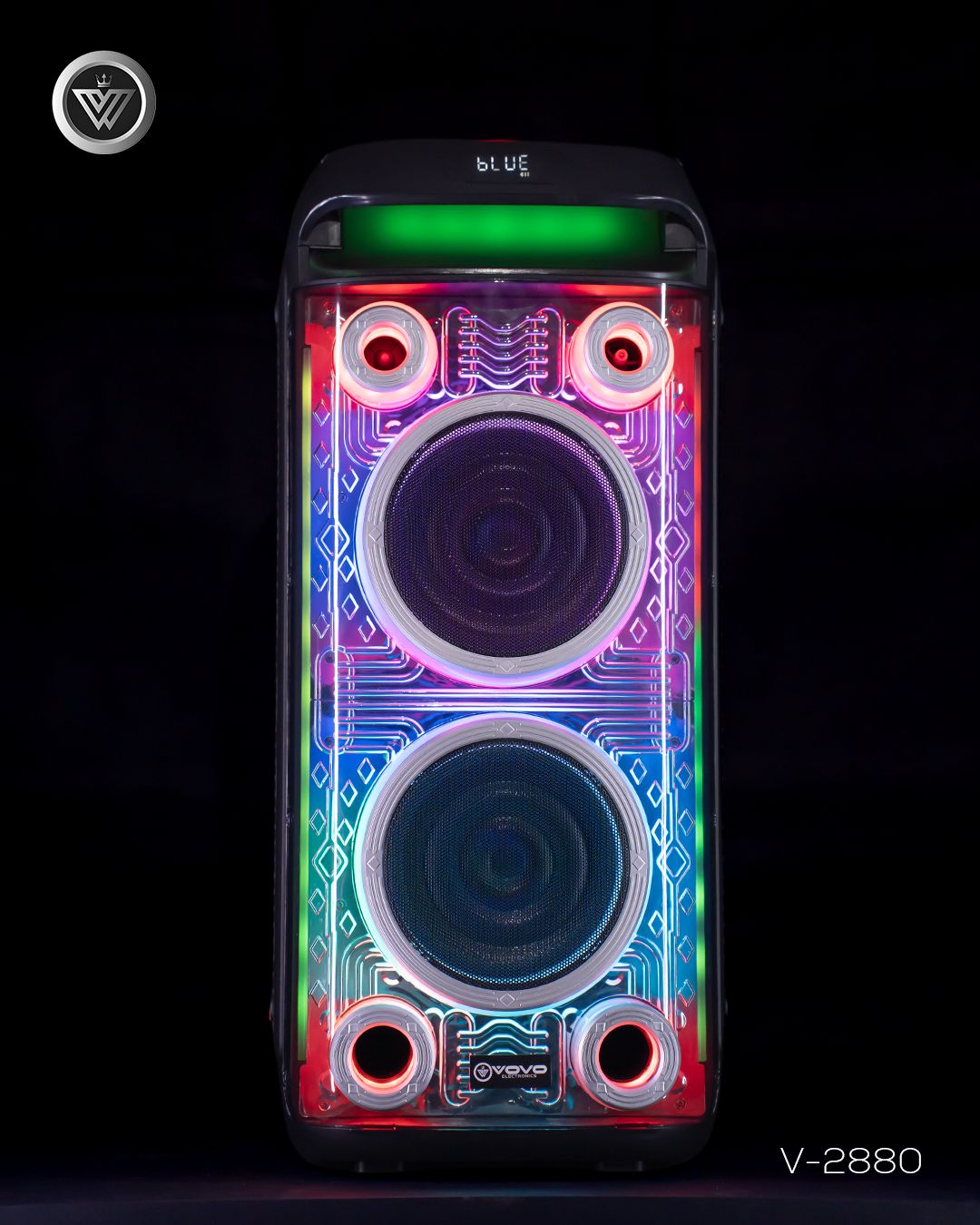 VOVO V-2880 Double 8-inch Party Speaker – 50W, 5400mAh Battery, Bluetooth, Wireless Mic, TWS - Image 7