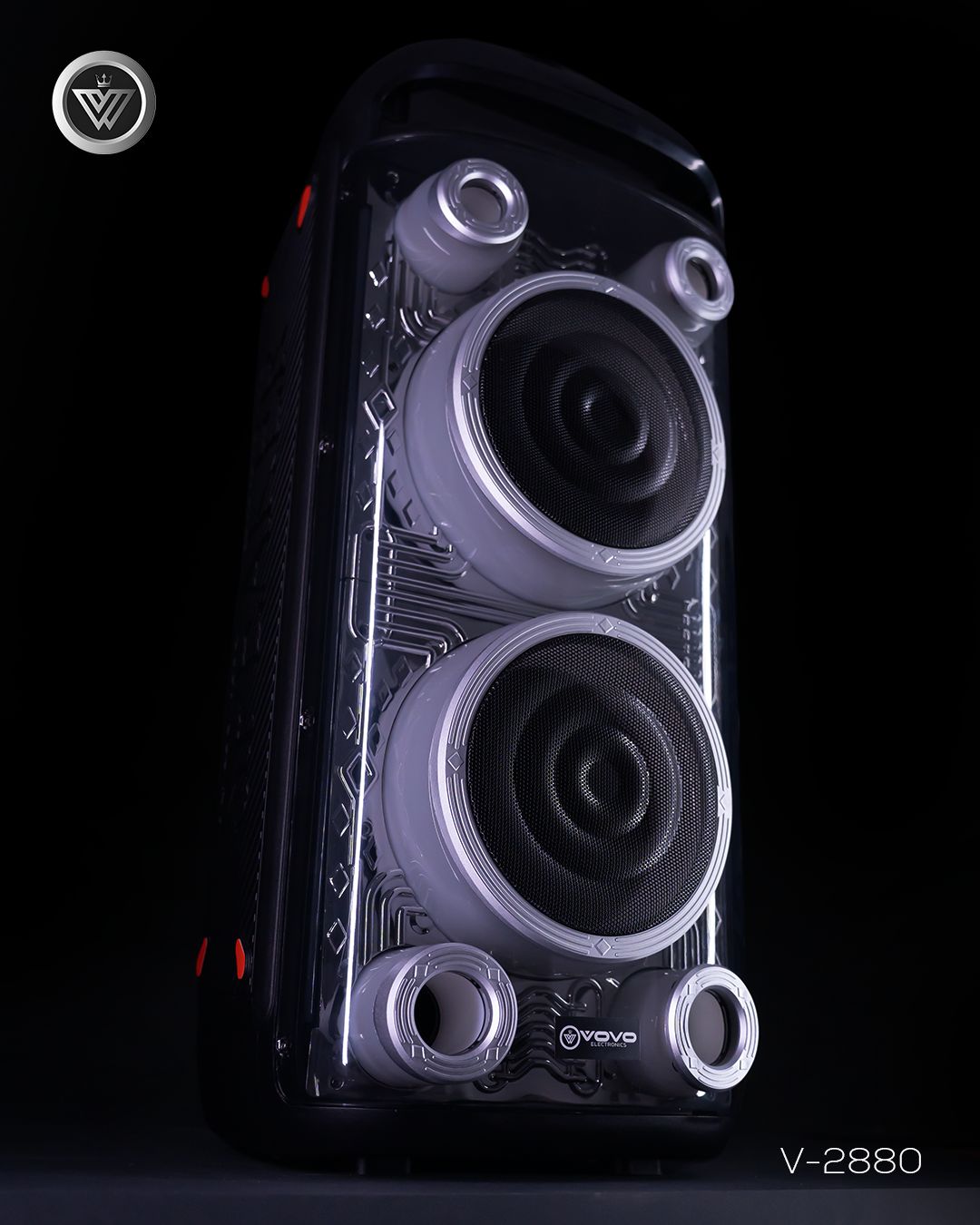 VOVO V-2880 Double 8-inch Party Speaker – 50W, 5400mAh Battery, Bluetooth, Wireless Mic, TWS - Image 10