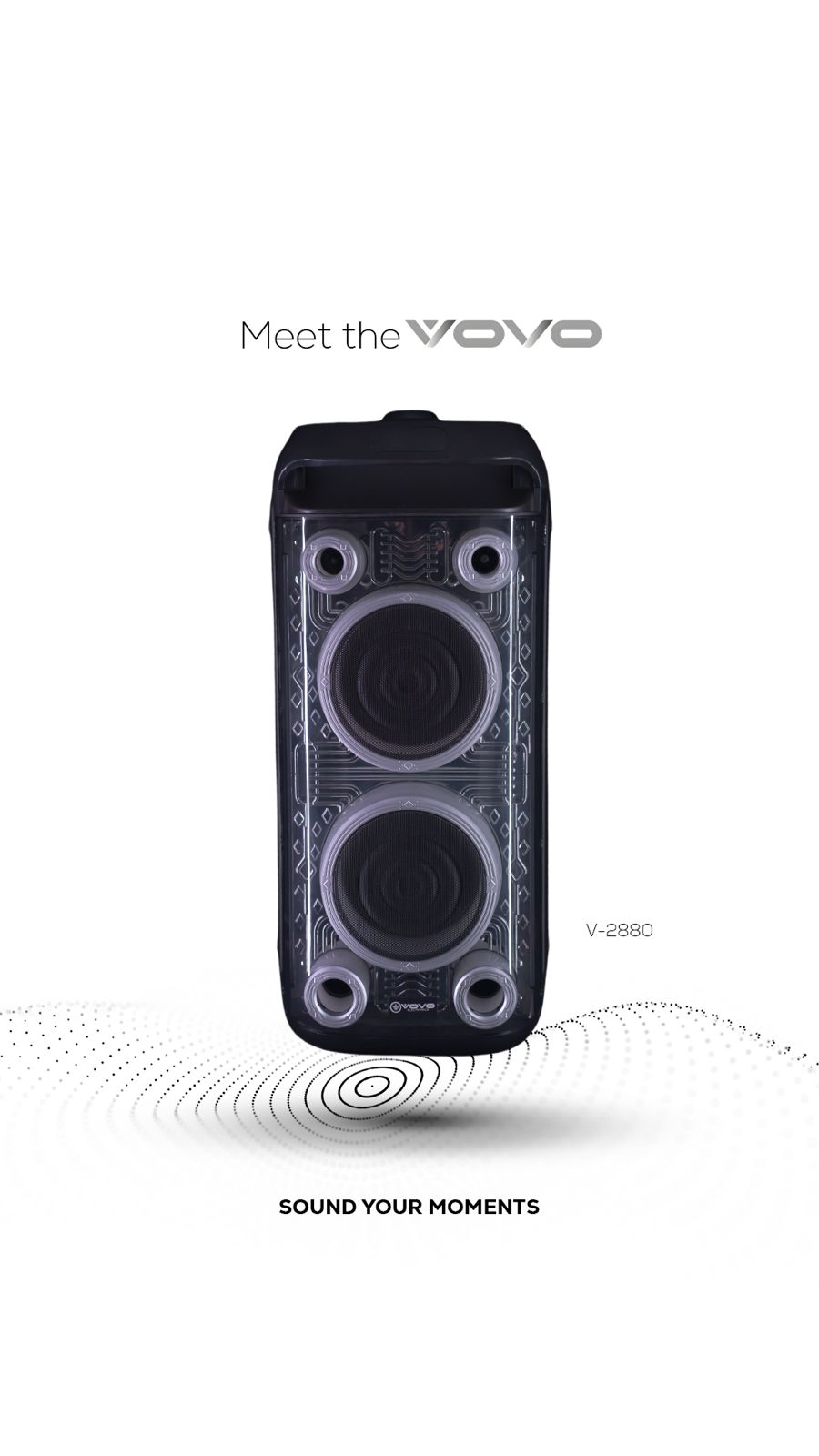 VOVO V-2880 Double 8-inch Party Speaker – 50W, 5400mAh Battery, Bluetooth, Wireless Mic, TWS - Image 12