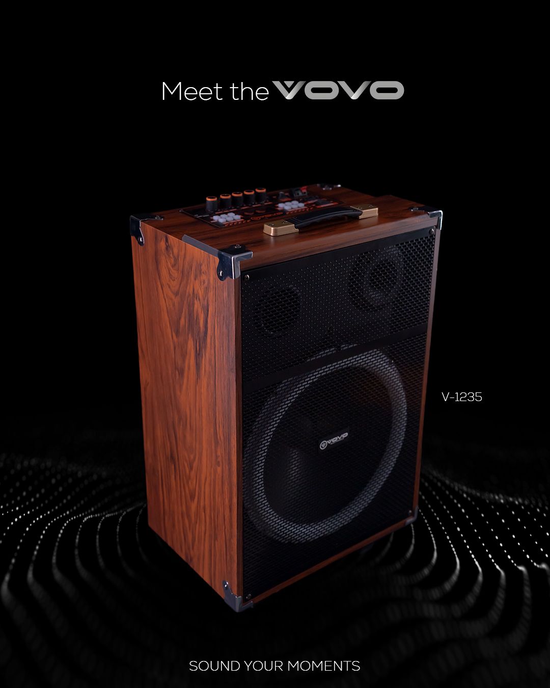 VOVO V-1235 12-inch Trolley Party Speaker – 50W, Bluetooth TWS, Wireless Mic, Portable Battery - Image 2