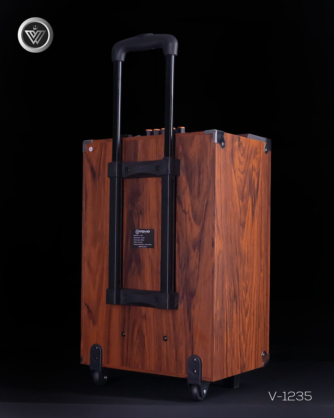 VOVO V-1235 12-inch Trolley Party Speaker – 50W, Bluetooth TWS, Wireless Mic, Portable Battery - Image 11