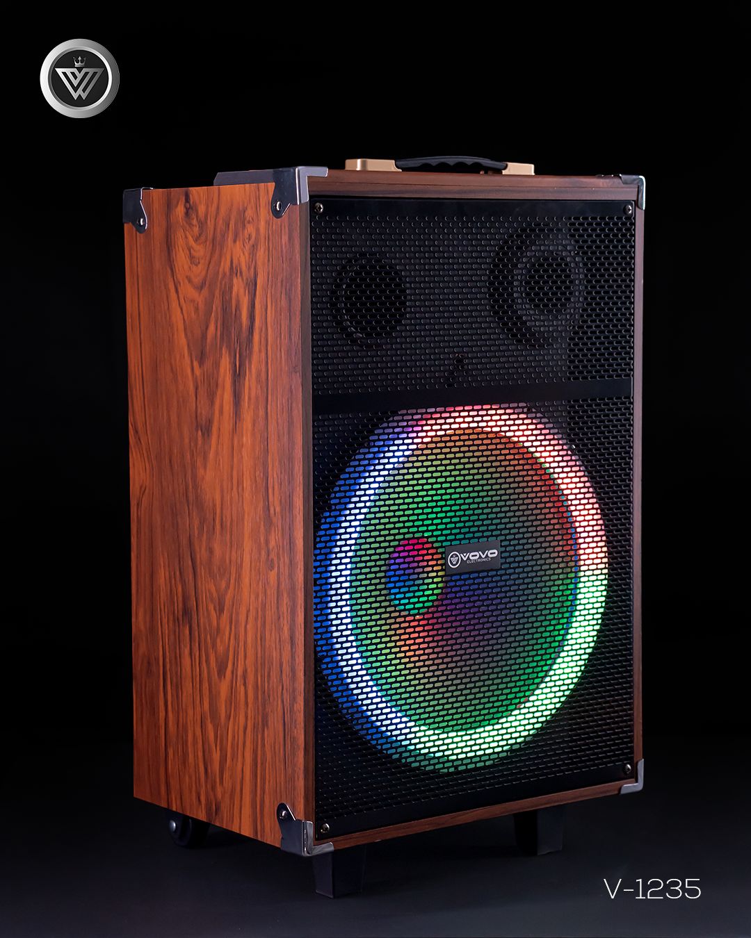 VOVO V-1235 12-inch Trolley Party Speaker – 50W, Bluetooth TWS, Wireless Mic, Portable Battery - Image 13