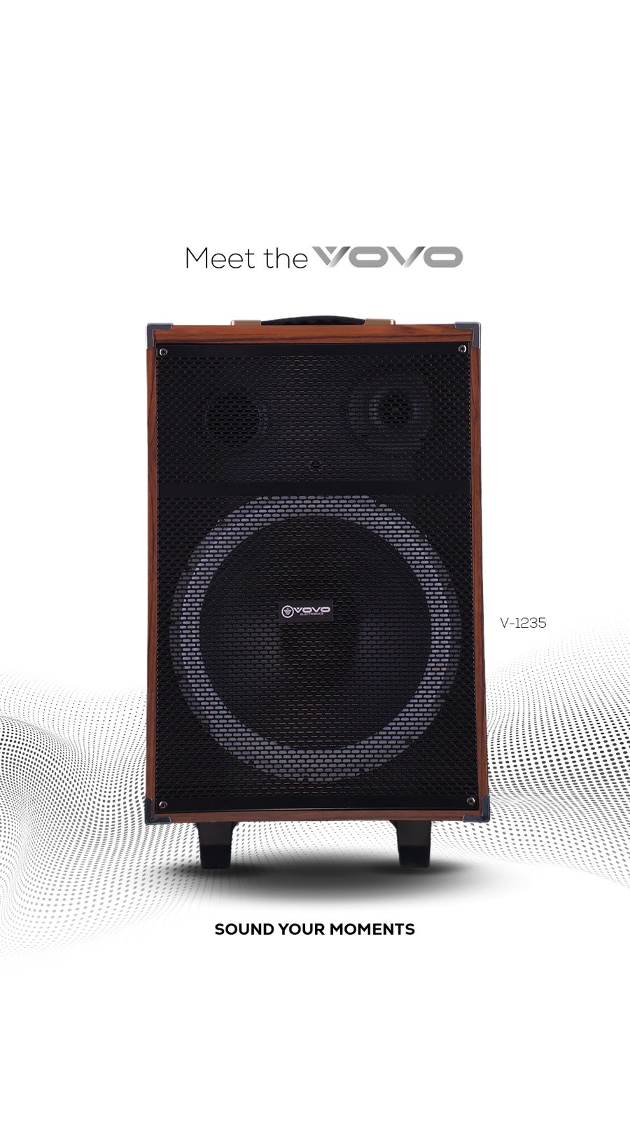 VOVO V-1235 12-inch Trolley Party Speaker – 50W, Bluetooth TWS, Wireless Mic, Portable Battery - Image 14