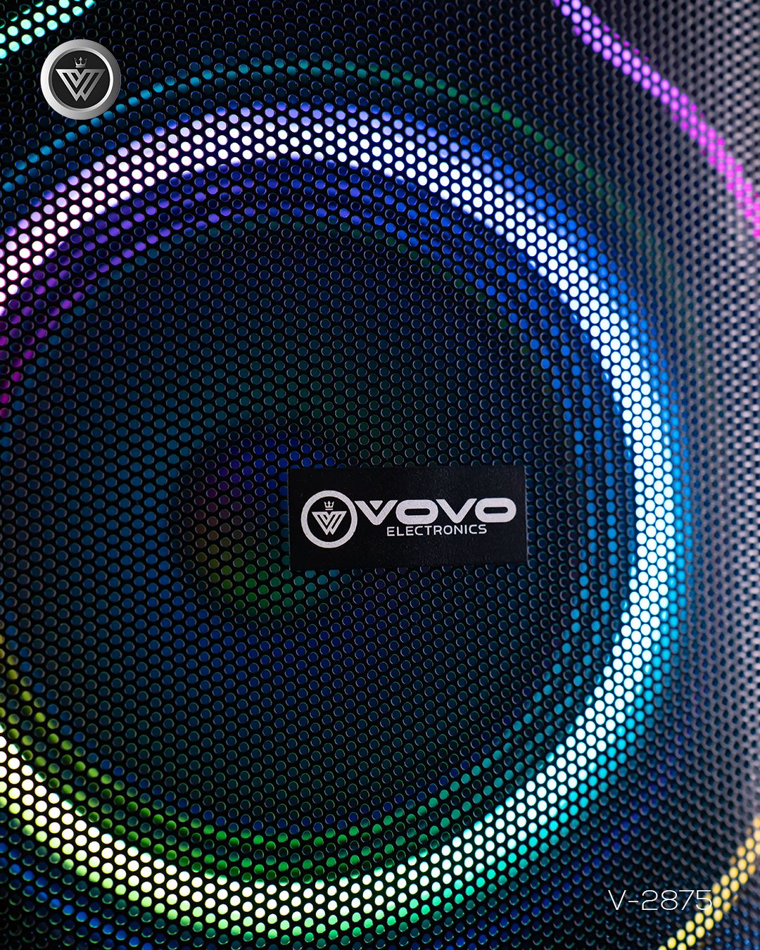VOVO V-2875 Double 8-inch Party Speaker – 50W, Bluetooth, Wireless Mic, TWS, Portable Battery - Image 4