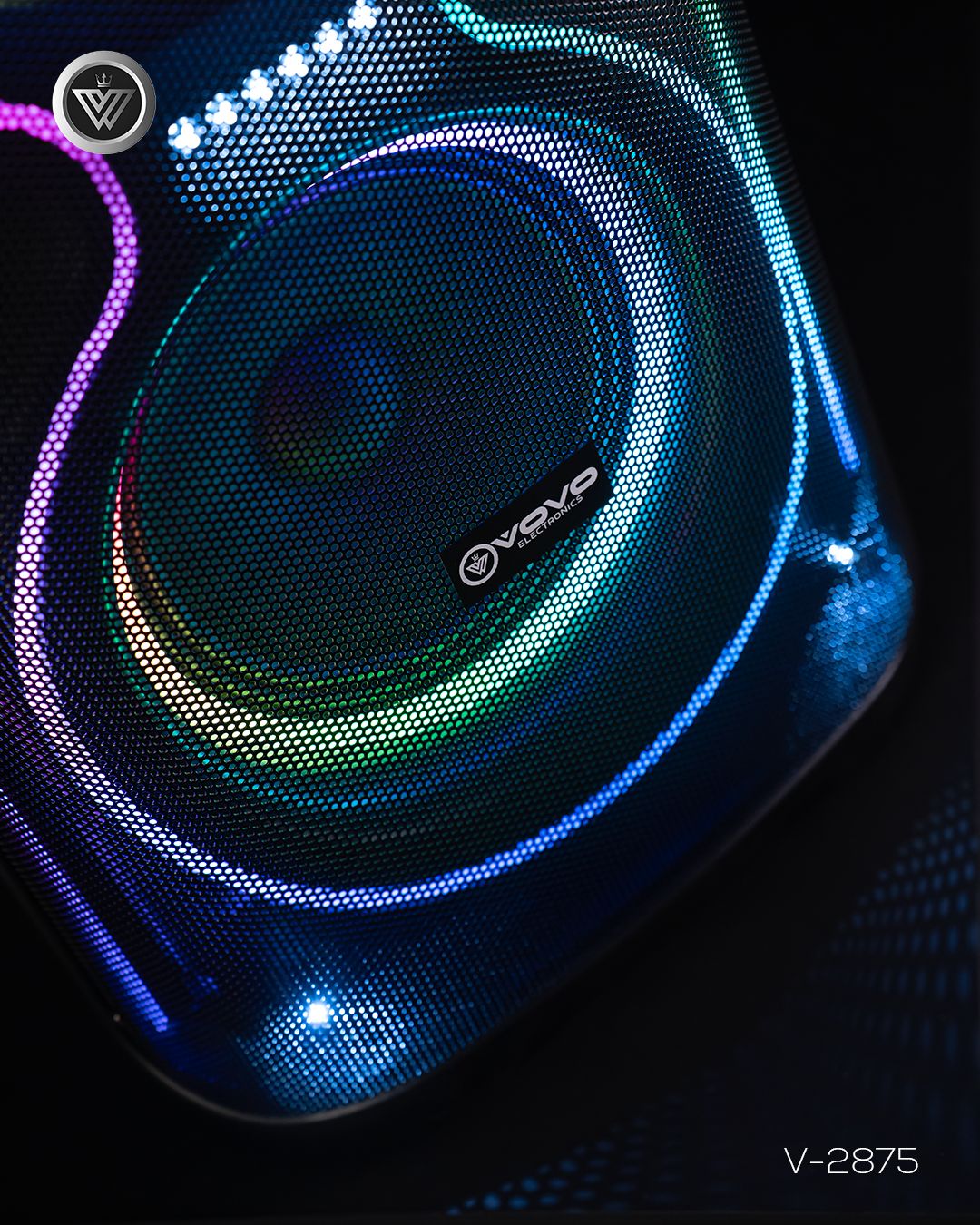 VOVO V-2875 Double 8-inch Party Speaker – 50W, Bluetooth, Wireless Mic, TWS, Portable Battery - Image 9