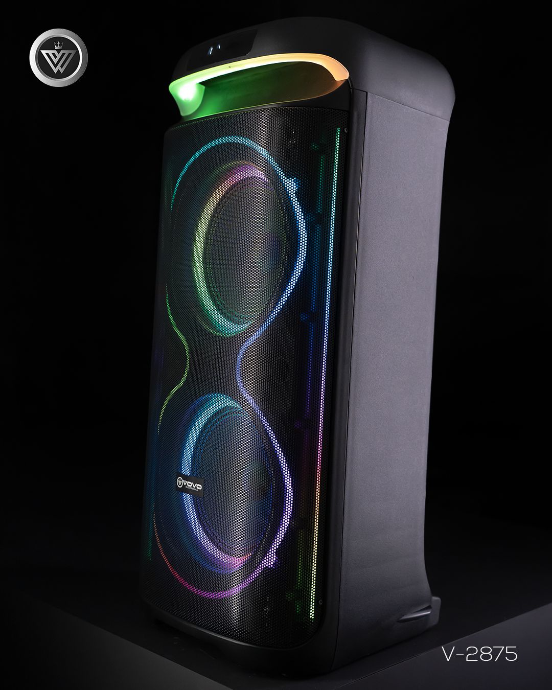 VOVO V-2875 Double 8-inch Party Speaker – 50W, Bluetooth, Wireless Mic, TWS, Portable Battery - Image 23